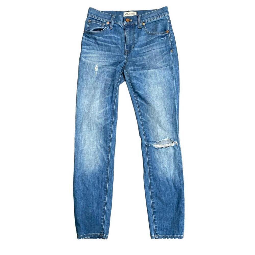 Madewell Women's Size 25 Medium Wash Distressed 9" High Rise Skinny Jeans